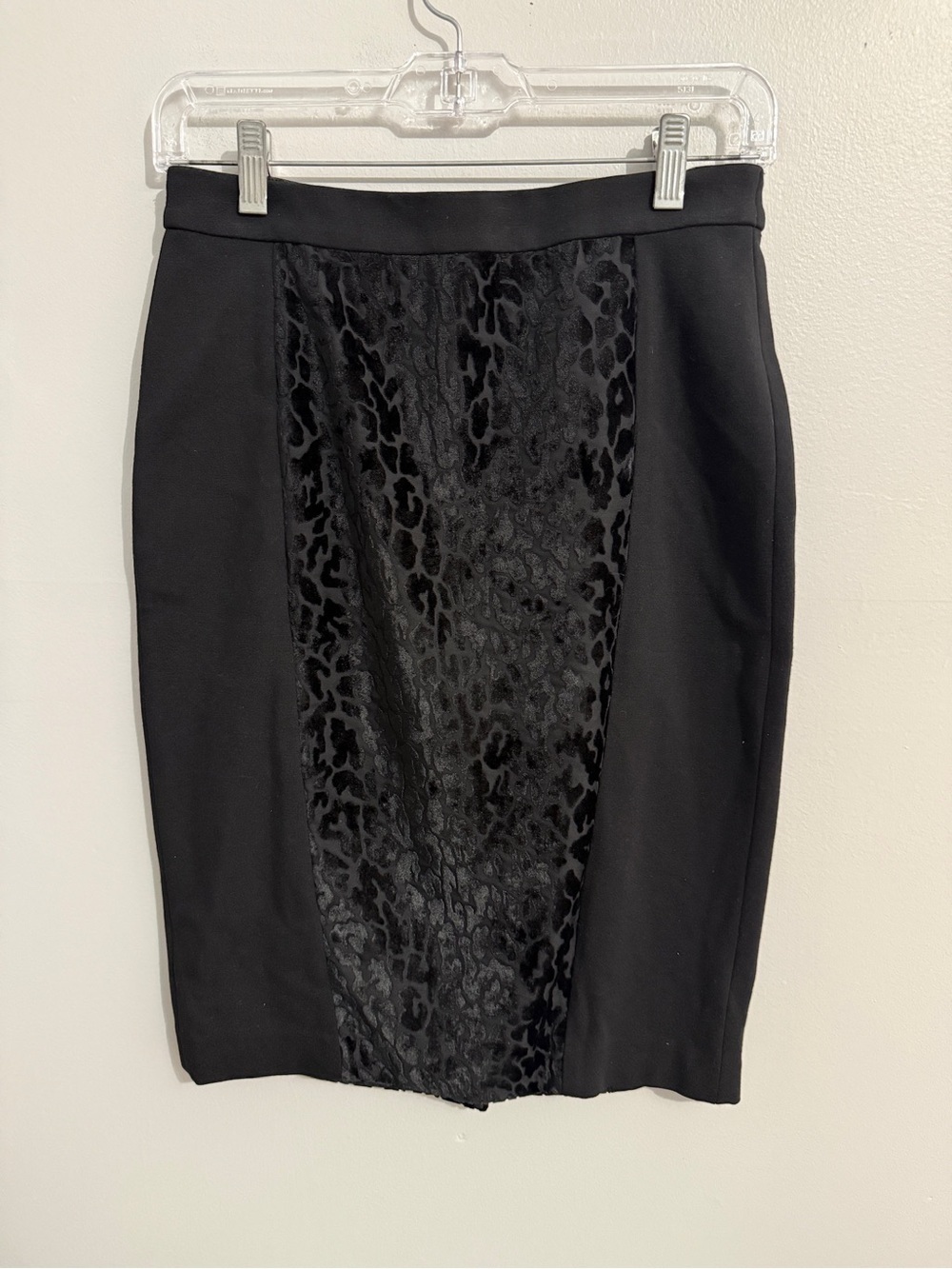Ann Taylor Skirt Womens 0 Leopard Velvet Burnout Pencil Elastic Waist Black